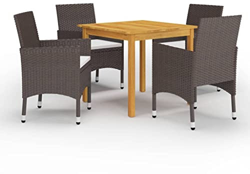 Gartenstuhl, 5-teiliges Garten-ESS-Set mit Kissen, Braun, Polyrattan, Farbe: Braun