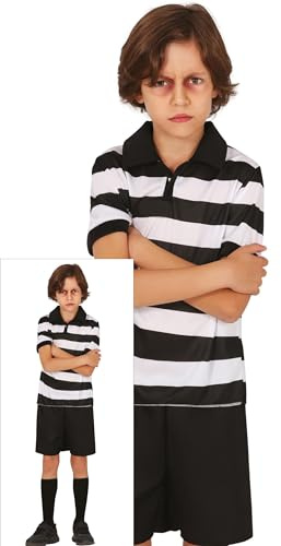FIESTAS GUIRCA Déguisement de frère coquine pour enfant - Déguisement gothique pour enfant comprenant un t-shirt et un short à rayures blanches et noires - Déguisement d'Halloween pour enfant gothique