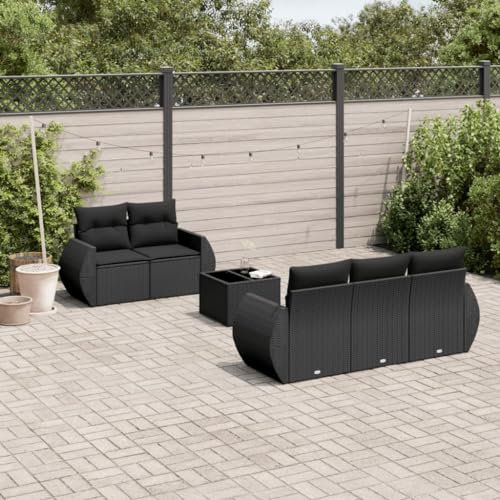 ULUYYUC 6-TLG. Garten-Sofagarnitur, Eckbankgruppe Gartenmöbel Set Bodensofa Balkonmöbel Geeignet für Außenbereich Garten Balkon Hinterhof mit Kissen Schwarz Poly Rattan