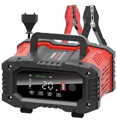 YOUUPOC Carica Batteria per Auto,Caricabatterie Auto Caricabatterie for auto moto 20A/10A Caricabatterie intelligente 12V/24V Caricabatterie AGM GEL (Color : 20A 10A red)