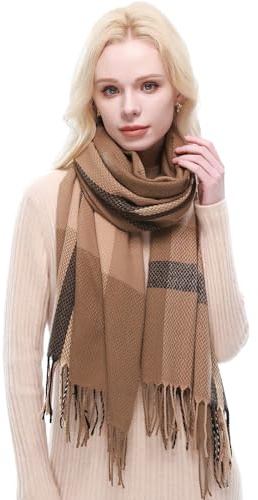 RIIQIICHY Schal Damen Winter kuschelig karierter Winterschal mit Fransen weicher Damenschal für Herbst