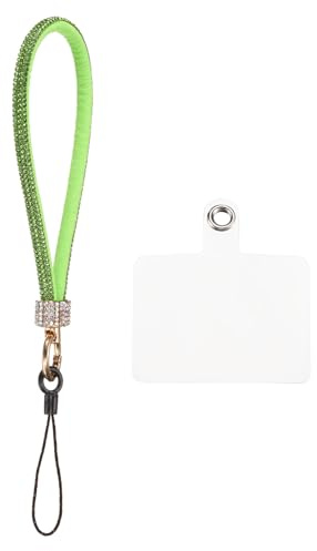 QUARKZMAN 1pz Laccio Telefono Universale, Cinturino Polso Staccabile con Scintillio Patch per Telefono Lussuoso Cordoncino Scintillante Fai da Te Auricolari Portachiavi Portamonete, Verde