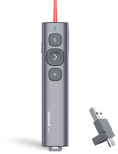 Norwii N95 Clicker de présentation avec récepteur USB-C A, PowerPoint Clicker pour télécommande de présentation, pointeur de présentation sans Fil Rechargeable, Slide Clicker (Rouge, USB-AC)