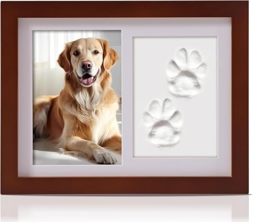 PewinGo Gedenkrahmen Hund und Katze, Pfotenabdruck Set Hund Katze Fotorahmen mit Ton Impressum Kit und Foto-Display für 6 x 4“ Foto, Perfekte Andenken Geschenk für Tierbesitzer