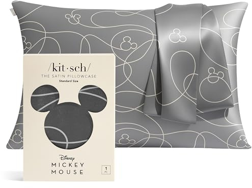 Kitsch Mickey/Minnie Satin Pillowcase with Zipper - Softer Than Silk Pillow Case for Hair & Skin Cooling | Standard Size (Mickey Maze, 1 Pack)
