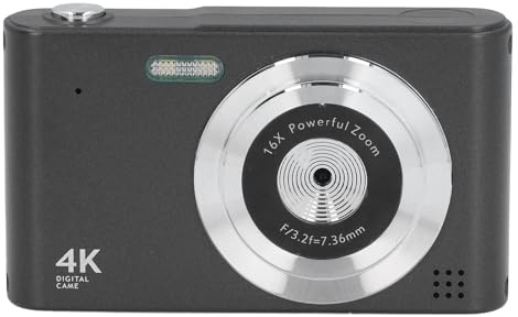 Vintage 4K 48MP HD-Digitalkamera 2,4 Zoll 16-facher Zoom ohne Verwacklung für Fotografie, Videoaufzeichnung, Reisen (Black)