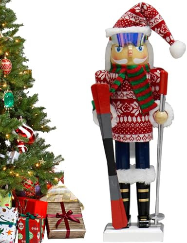 Decorazione natalizia Schiaccianoci – Personaggi in legno con cappello di Babbo Natale | Personaggio decorativo per tavolo in legno Schiaccianoci soldati in legno tradizionale