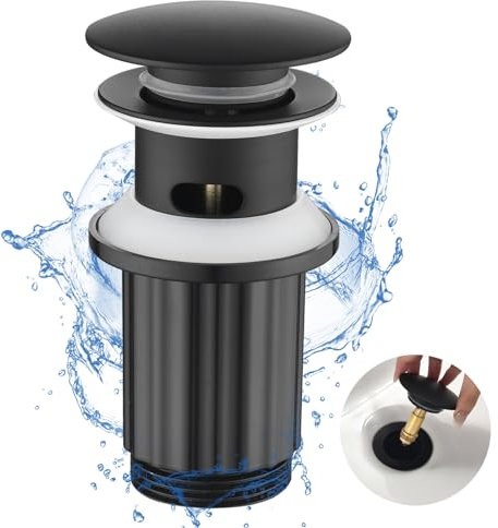 Nafall Bonde de Lavabo - Pop Up Bonde Lavabo Clic Clac avec Trop Plein pour Vidage Lavabos de Salle de Bains (Taille Standard G1 ¼, Corps en Laiton et écrou en Plastique)