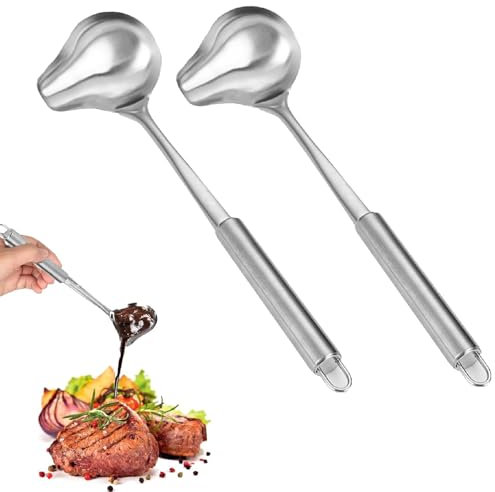 2 Stück Soßenkelle, Soßenlöffel, Edelstahl Saucenlöffel, Schöpfkelle Klein,Saucenkelle Mit Ausgießer 30.1cm, Zur Ausgabe Von Ketchup, Schwarzer Pfeffersauce,Soßen,Suppen und Mehr