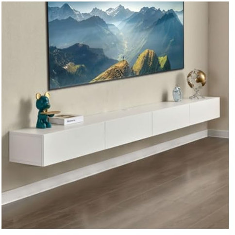 TV Schrank Hängend Moderner schwebender TV-Ständer mit 2 Schubladen und 2 Türen, 78,7''/86,6'' wandmontierte TV-Konsole, Unter-TV-Regal mit Stauraum for Wohnzimmer, Schlafzimmer, Weiß TV Lowboard Häng