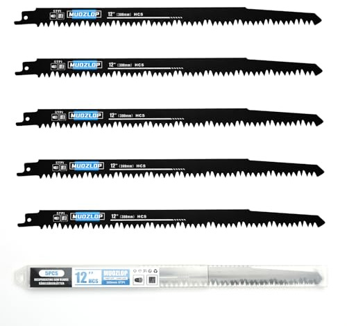 MUOZLOP 5Pack 300mm 5TPI Säbelsägeblätter Set für Holz | Sägeblätter für Säbelsäge.Bietet präzises, glattes und gerades Schneiden(5, 5TPI,300mm)