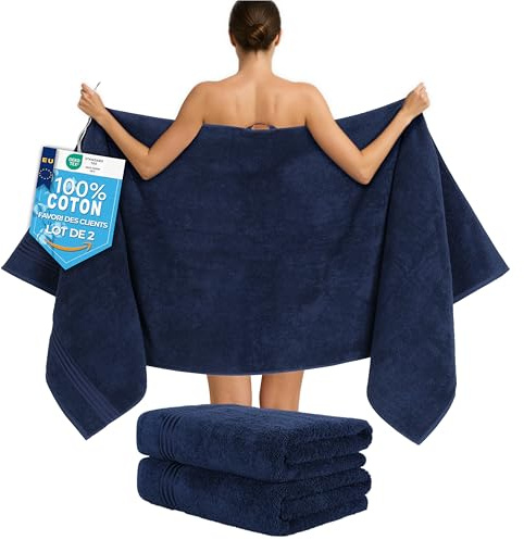 Hammetex Bastuhanddukar 80 x 200 cm, uppsättning om 2 – extra stora duschhanddukar – 100 % bomull frotté – Oeko-TEX certifierad – mjuk, absorberande – med hängare, mörkblå