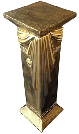 CINAR Griechische Dekosäule mit Goldener Drapierung, Antik Beistelltisch, 80 cm Höhe, 30 cm Breite, Weiß (Antik-Gold)