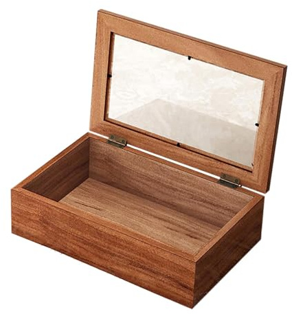 rockible Scatola di Magazzino in Legno Custodia per Gioielli Versatili scatole di Gioielli Vintage Robusta Scatola in Legno con Coperchio di Vetro per Hobby, L