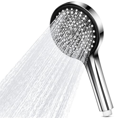 AIXMEET Soffione Doccia, Soffione Doccia Risparmio Acqua, 125mm di Diametro, 6 Modalità Regolabili per Soddisfare Diverse Esigenze Come Lavarsi, Lavare gli Animali e Risciacquare il Bagno (Argento)