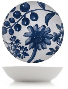 H&H, Set 6 Piatti Fondi Grandiflora in Porcellana Blu Decorata, 20 cm - Eleganza e Funzionalità per Ogni Tavola