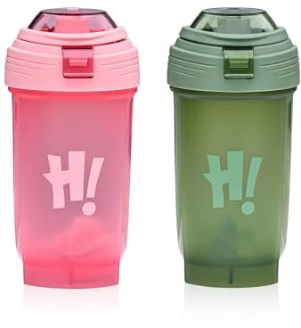 HarnyLoom 2 shaker per proteine da 500 ml, per shaker proteici, a prova di perdite, per allenamento duraturo, per fitness, sport, biberon (rosa + verde)