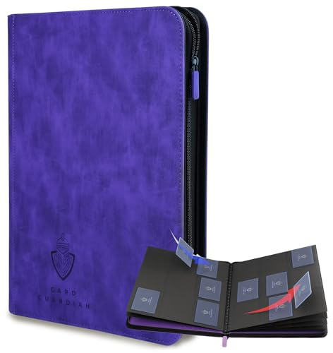 Card Guardian - 9 Pocket Premium Binder with Zipper for 504 Cards - Side Loading Pockets for Trading Card Games TCG (Purple)