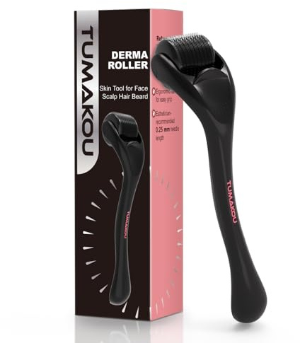 Derma Roller - TUMAKOU Microneedling Microneedle Roller for Face Scalp Hair - Beard Micro Needling Derma Roller at Home for Women and Men (Black)