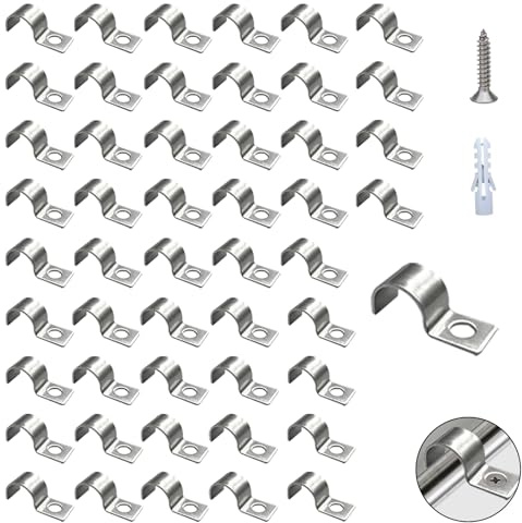 Dstarymnix Metallkabelschellen 8mm, Befestigungsschelle Kabelschellen Set, Edelstahl Rohr Rohrschelle Einloch Kabelfixierung, 50 Stück Rohrschellen, Schrauben & Dübel für Bad, Küche, Garten&Werkstatt