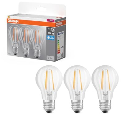 Osram LED Base Classic A 60 Filament Kaltweiß 6500 K 7 W | LED Base Classic A 60 Filament, LED Lamps, klar, 60 mm dia, 10000 h, 3-Pack