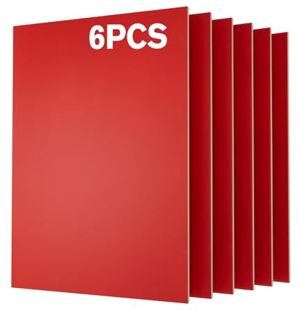 Creatorally 6 Pack Pre-Painted Colored Plywood Sheets, 11.7 x 8.27 x 1/8 (3mm) Thin Basswood Sheets Ideal for Laser Cutting, Engraving, DIY Crafts & Model Making (Red)