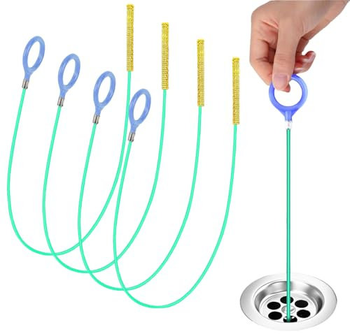 RXKFIGX 4 Stück Abflussreiniger Spirale Lang 90 cm, Unzerbrechliches Edelstahl Abflussreiniger Sticks, Flexibles Rohrreinigungsbürste Rohrbürste für Badewanne Abwasserkanäle Waschbecken