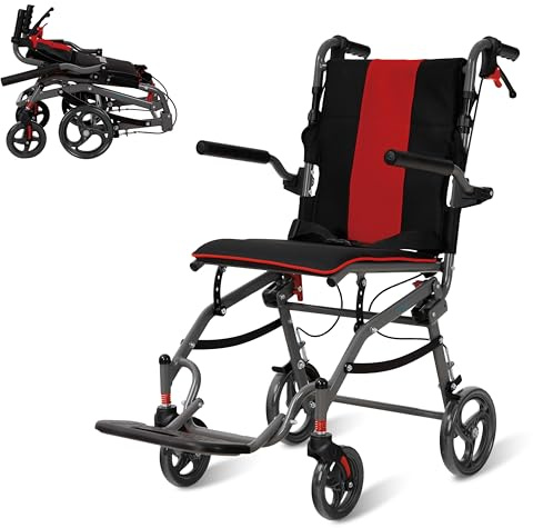 AEVITAL Rollstuhl Leicht Faltbar Schmal Rollstühle bis 100 kg | Klappbarer Rollstuhl mit Verstellbarer Höhe, Ergonomischen Griffen, 360° Rädern, Schmaler für Wohnung und Reisen