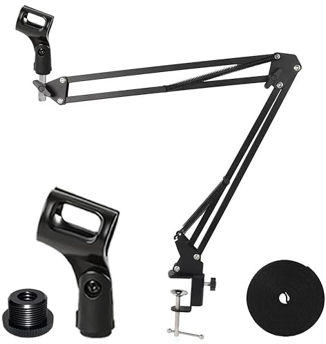 YTDSUP Boom Arm Microphone Mic Stand, Flexible Long Arm Clamp Clip Stand with Mount Clamp, Mic Holder with 3/8'' 5/8'' Thread Cable Ties Metal Base, for Podcast, Rotatable Foldable Adjustable - BLACK