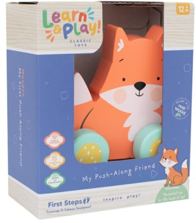 YöL Fox Design Wooden Animal Push Along Toy for Toddlers – Educational Fine Motor Skills, Hand Eye Coordination and Imaginative Play – Durable and Safe for Ages 12 Months+