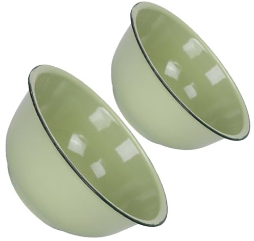 Hemobllo 2 pezzi Ciotole Smaltate Vintage da Cucina Insalatiera e Zuppiera Decorativa in Smalto Spesso Bacino Multiuso Verde Retrò e Design Elegante per Preparazioni e Decorazioni Casa