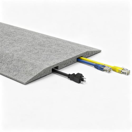 PUNCIA 120cm Floor Cable Tidy Cover Felt Cable Trunking with 2 Channels | Low Profile Wire Hider for Carpet, Cable Management Strip with Velcro and 3M Tape for Office Exhibition Home Safety Grey