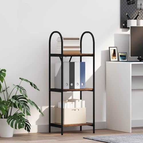 Yisssmeng Altholz-Bücherregal 40x30x109 cm, 3 Schubladen, Holz/Stahl, schmal fürs Wohn-/Schlafzimmer & Flur
