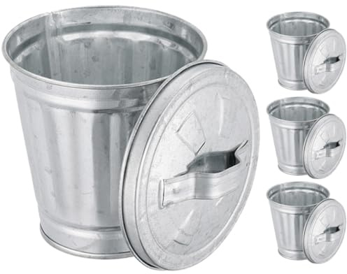 SMASOLO Lot de 4 Mini Poubelles Métalliques Compactes pour Bureau et Chambre Ado Corbeilles de Table Multifonctions en Fer Couleur Naturelle