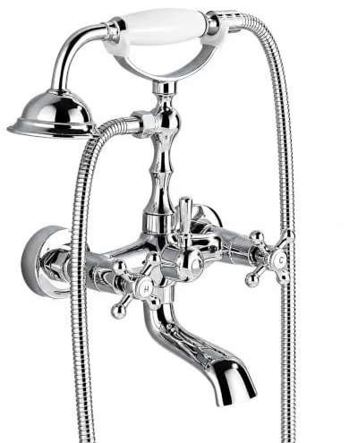 Retro Badewannenarmatur mit Handbrause, Chrom Wannenarmatur mit Brause Duschkopf, Duscharmatur Wasserhahn Badewanne Set für Bad Dusche, 1,5m Duschschlauch