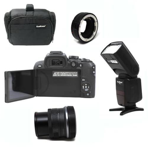 KamKorda Camera Bag + Flash + R10 Mirrorless Camera + RF-S 18-45 f/4.5-6.3 IS STM + R Adapter, 24.2MP APS-C CMOS Sensor, 4K Video + 2 Year Warranty