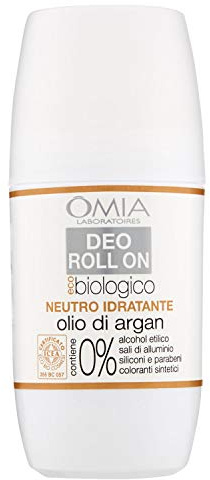 Omia, Deo Roll On Eco Biologico Idratante Con Olio Di Argan, Deodorante Antiodore, Senza Sali di Alluminio, Freschezza per 24 ore, Deodorante Uomo e Donna, Dermatologicamente Testato - 50 ml