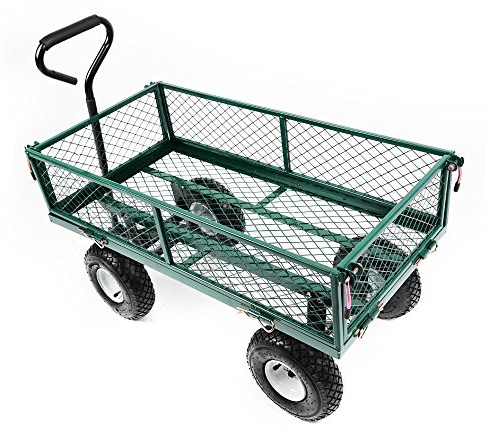 Pandamoto Heavy Duty Large Garden Trolley Cart Truck 4 Wheels With Interior Cover Transport Metal Wheelbarrow Large 300kg 95x50cm (Hand Trolley05)