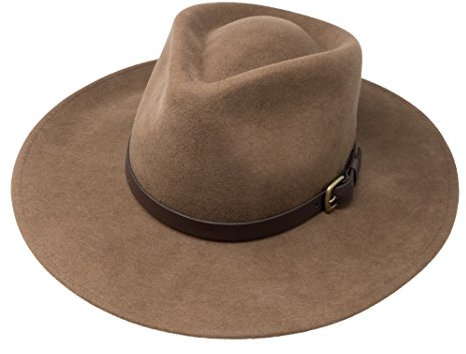 Borges & Scott B&S Premium Lewis - Fedora Hut mit breiter Krempe - 100% Wollfilz - wasserfest - Lederband - 58cm Hellbraun