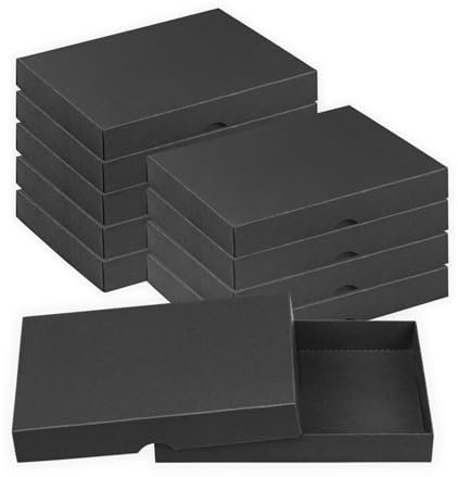 Natürlich verpacken Lot de 10 boîtes pliantes - 13,6 x 18,6 x 2,5 cm - Avec couvercle - En carton recyclé - Noir