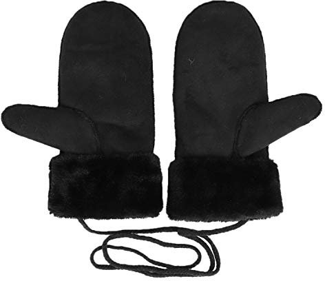YJZQ Winter Handschuhe Warm Fäustlinge Leder Fausthandschuhe mit Schnur Outdoor Thermohandschuhe Fingerlos Gloves Skihandschuhe für Damen und Herren, Schwarz, Einheitsgröße