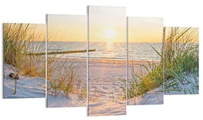 ARTTOR Bilder auf Leinwand 160x85cm Wandbild Landschaften Maritim - 3989 | Düne Strand Meer Mehrteilige Groß XXL Wanddekoration Wohnzimmer Schlafzimmer Wanddeko Wand Kunstdruck Wandkunst ARTTOR