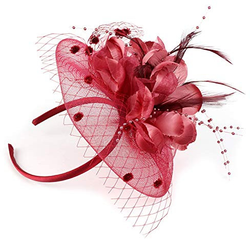 Fascinators Hut Elegant Federn Kopfbedeckung Mesh Stirnband Hochzeitskirche Haarschmuck Blumen Haar Schleier Cocktail TeaParty Haar Clip Accessoires für Karneval Kostüm Fasching Weihnachten Halloween