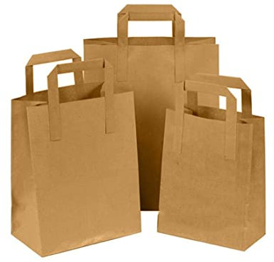 Paper Bags with Handles -50 Small Brown Paper Bags 7x9x3.5”-Perfect for Lunch, Takeaway, Grocery and Party use by Ayn Al Madina