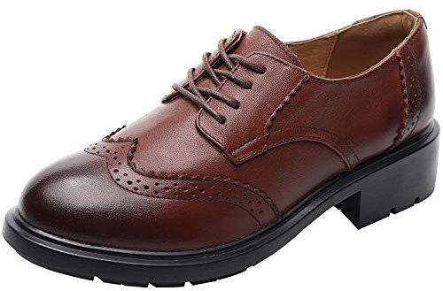 rismart Mujer Ronda Punta Cuero Brogue Oxfords Zapatos de Cordones 02363(Marrón,EU40)