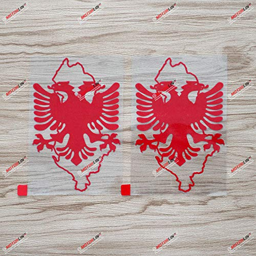 (2) 12,7 cm Albanien Karten-Umriss mit Adler Autoaufkleber Sticker, Rot, Vinyl, ohne Hintergrund, konturgeschnitten, Stil B