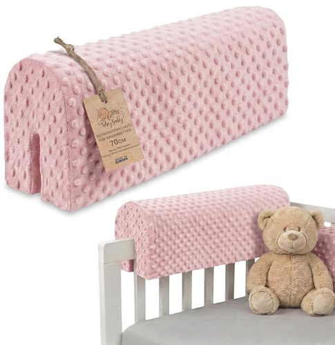 Bettkantenschutz für Kinderbetten Minky 70 cm - Schutz für Bettrahmen Baby Bett rausfallschutz für boxspringbett bettgitter mit Minky Bezug Kantenschutz Kinder Babybett Oeko-Tex Rosa