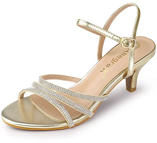 Allegra K Women's Ankle Strap Rhinestone Kitten Heel Sandals | 2 3/8 inches Heels for Women, Open Toe Kitten Heel Sandal, Comfortable heel, Summer Dress Shoes