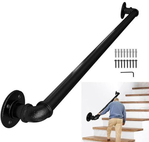 Lechansen Handrail for Staircase, 1 Meter/3.3 FT Black Cover Metal Pipe Hand Rail for Indoor Stairs, Wall Mount Steps Grab Bars Wrought Iron Matte Banister Anti-Slip for Outdoor, Diameter 3.2cm