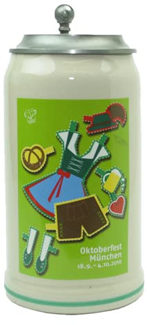 Steinfixx® - Boccale originale Oktoberfest 2010 con coperchio in peltro e certificato I Boccale dell'anno I Wiesnkbrocg I